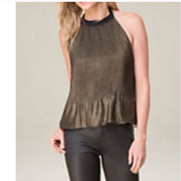 BEBE 🔔Gold/Black Shimmer Pleated Halter Top - Picture 1 of 6
